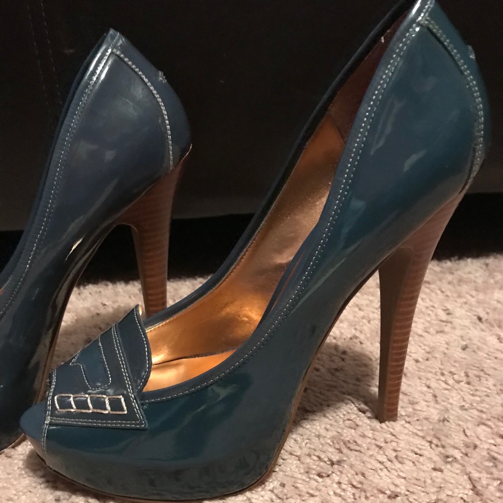 Jessica Simpson Navy Patent Open Toe Heel